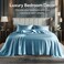 BEDELITE Satin Sheets Full Size Bed Set Luxury Soft Airy Blue Silky Sheets for Hair and Skin Similar to Silk Bed Sheets Set 4 Pieces with 1 Deep Pocket Fitted Sheet 1 Flat Sheet and 2 Pillowcases