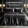 BEDELITE Satin Sheets Twin Size Bed Set Luxury Soft Black Silky Sheets for Hair and Skin Similar to Silk Bed Sheets Set 3 Pieces with 1 Deep Pocket Fitted Sheet 1 Flat Sheet and 1 Pillowcase