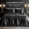 BEDELITE Satin Sheets Twin Size Bed Set Luxury Soft Black Silky Sheets for Hair and Skin Similar to Silk Bed Sheets Set 3 Pieces with 1 Deep Pocket Fitted Sheet 1 Flat Sheet and 1 Pillowcase