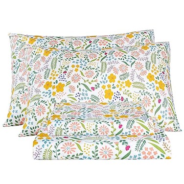 Bedlifes King Sheet Set Ultra Soft Breathable Silky Flower Deep Pocket 100 Microfiber Bedding 4 Piece King Size Floral