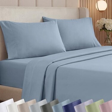 California Design Den King Sheets Set 1000 Thread Count Sateen Thick and Natural 100 Cotton Bed Sheet Set Deep Pockets Durable Bedding Blue