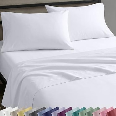California Design Den Natural 100 Cotton Sheets Twin XL Size Set Soft Sateen Weave Twin XL Sheet Sets with 12 Pockets Breathable and Durable Bedding for Dorm Rooms College White
