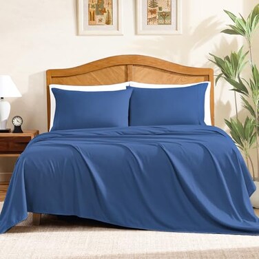 Cleva Home Sheet Set Queen Size 4Piece Bedding Lightweight Super Soft Easy Care Microfiber Shrinkage Fade Resistant Bedding Set with 14 Deep Pockets Navy Blue