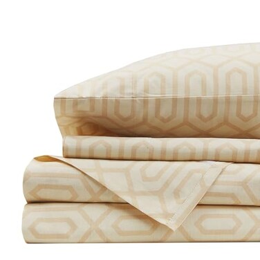 Comfort Spaces 100 Cotton Sheet Set Breathable Lightweight Soft with 14 Elastic Pocket Fits up to 16 Mattress All Season Cozy Bedding Matching Pillow Case King Diamond Tan 4 Piece