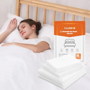 CxLoode Disposable Bed Sheets Fitted Sheet King Size Disposable Travel Sheet for Hotel with Quilt Cover and Pillowcase Disposable Bedding Travel Bedding Disposable Sheets for Travel Hotel Hospital