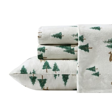 Eddie Bauer Flannel Sheets King Size AntiPilling Wrinkle Resistant Cotton Touchably Soft for AllSeason Comfort Bed Sheets with Matching Pillowcase Fitted Sheet Deer Hollow Green