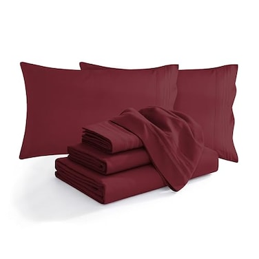Elegant Comfort Luxurious Soft 1500 Thread Count Egyptian 6Piece Premium Hotel Quality Wrinkle Resistant Coziest Bedding Set Easy All Around Elastic Fitted Sheet Deep Pocket King Burgundy
