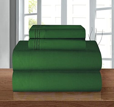 Elegant Comfort Luxury Quality Microfiber 4Piece 1500 Premium Hotel Sheet SetWrinkle Resistant All Around Elastic Fitted Sheet Deep Pocket up to 16 Full Hunter Green