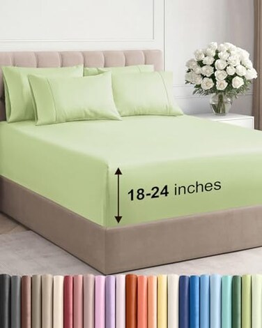 CGK Unlimited Extra Deep King Sheet Set 6 Piece Breathable and Cooling Sheets Hotel Luxury Bedding for Women Men Kids Teens Easy Secure Fit Soft Wrinkle Free Comfy Extra Deep Pockets Light Sage