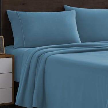 Sweet Home Flannel Sheets King Size Warm and Cozy Deep Pocket Breathable All Season Bedding Set with Fitted with Full Elastic Built in Corner Sheet Straps Flat and Pillowcases King Denim