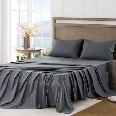 FreshCulture Twin Bed Sheets Ultra Soft Sheets for Twin Bed Brushed Microfiber Deep Pockets Easy Care Cooling Breathable Sheets Hotel Quality 3 Piece Sheet Set Dark Grey