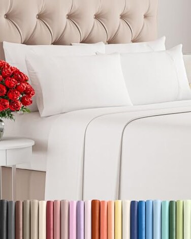 CGK Unlimited Full 6 Piece Sheet Set Comfy Breathable Cooling Ultra Soft Hotel Luxury Bedding Set w 816 Inch Deep Pockets 1 Flat 1 Fitted Sheet 4 Pillowcases Wrinkle Free Easy Care Antique White