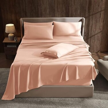 Hearth & Hearth Harbor Extra Deep Pocket Sheet Sets Luxury Soft 6 Piece Bed Sheet Set Fits Mattress 1824 Inches Queen Peach
