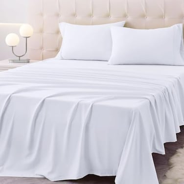 Homilay Twin Size Bed Sheet Set 3 Piece Soft Microfiber Sheets with Deep Pockets Cooling Technology and WrinkleFree Pillowcase HotelQuality Durable Bedding Brilliant White