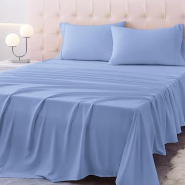 Homilay Twin Size Bed Sheet Set 3 Piece Soft Microfiber Sheets with Deep Pockets Cooling Technology and WrinkleFree Pillowcase HotelQuality Durable Bedding Chambray Blue
