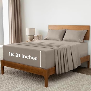 Mellanni Extra Deep King Sheets 4 PC Iconic Collection Bedding Hotel Luxury Ultra Soft Cooling Bed Sheets Wrinkle Fade Stain Resistant King Tan