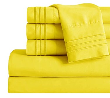 Mocassi Queen Sheet Set Luxury Hotel 1800 Premier Bedding Sheets Pillowcases Ultra Soft Breathable Cooling Bed Sheets Deep Pocket Wrinkle Resistant 6 Piece Set Queen Yellow