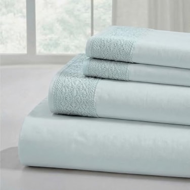 Modern Threads 4 Piece Microfiber Sheet Set Soft Cooling Bed Sheets with Crochet Lace Deep Pocket Wrinkle Free Breathable Hotel Luxury Bedding Pale Aqua King