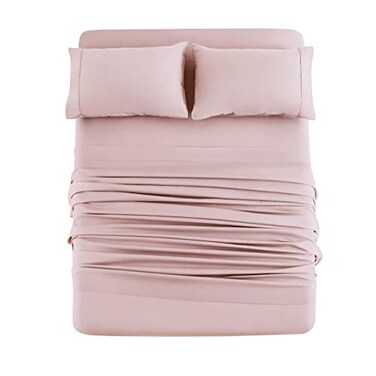 Mohap Bed Sheet Set 6 Pieces Double Brushed Microfiber 1800 Breathable All Season Luxury Soft Bedding Queen Pink