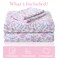 Mooreeke Cozy Vintage Microfiber Printed Queen Sheet Set Soft Breathable Percale Cotton Floral Bed Sheets with Deep Pocket NonSlip Fitted Design Pink Purple Flowers Pattern