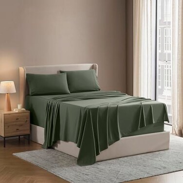 Nestl Queen Bed Sheet Set Olive Green Instantly Soft Microfiber No Breakin Wash 4Piece Deep Pocket Sheets Pillowcases Stays Put All Night