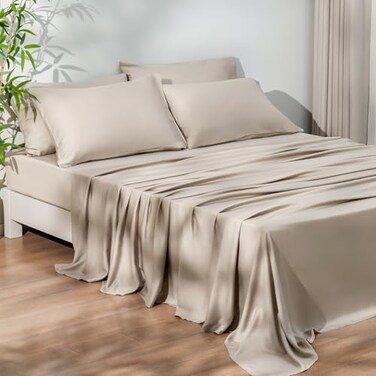 PHF 6PCS 100 Rayon Derived from Bamboo Sheets Set Queen SizeCooling Sheets for Hot SleepersWider Elastic Band 16 Deep PocketLuxury Silky Soft Breathable Bedding Set Pillowcase Light Taupe