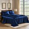 Pure Bedding Satin Sheets King 4Piece Navy Hotel Luxury Silky Bed Sheets Extra Soft 1800 Microfiber Sheet Set Wrinkle Fade Stain Resistant Deep Pocket Fitted Sheet Flat Sheet Pillow Cases