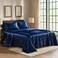 Pure Bedding Satin Sheets King 4Piece Navy Hotel Luxury Silky Bed Sheets Extra Soft 1800 Microfiber Sheet Set Wrinkle Fade Stain Resistant Deep Pocket Fitted Sheet Flat Sheet Pillow Cases