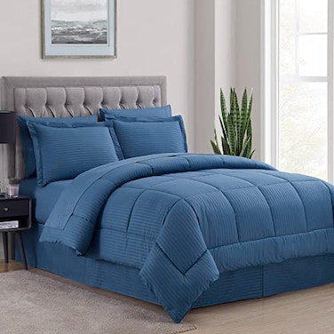Sweet Home Queen Comforter Set 8 Piece Bed in a Bag with Bed Skirt Fitted Sheet Flat Sheet 2 Pillowcases 2 Pillow Shams Queen Denim