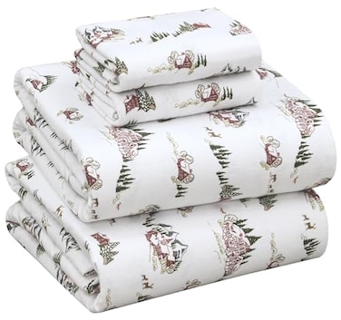RUVANTI Flannel Sheets Full Size 100 Cotton Double Brushed Bed Sheets Set Deep Pockets 16 Inches All Seasons Breathable Extra Soft Full Sheets Warm Cozy 4 Piece Hilly Huts