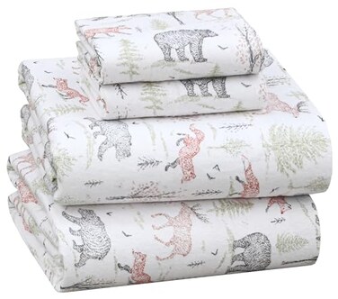 RUVANTI Flannel Sheets Queen Size 100 Cotton Double Brushed Bed Sheets Deep Pockets 16 Inches Queen Sheet Set All Seasons Breathable Extra Soft Warm Cozy 4 Piece Wildwood Tapestry
