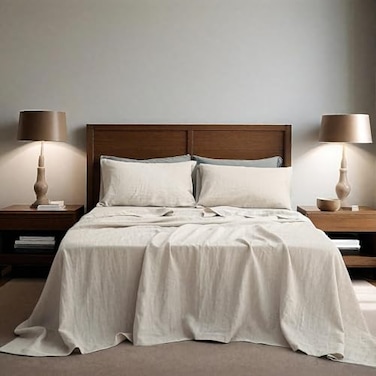 Simple&Opulence SimpleOpulence 100 Linen Sheets King Size Set 4 Pcs Natural French Linen Bed Sheets Breathable Soft Durable Bedding Set for All Season Linen King