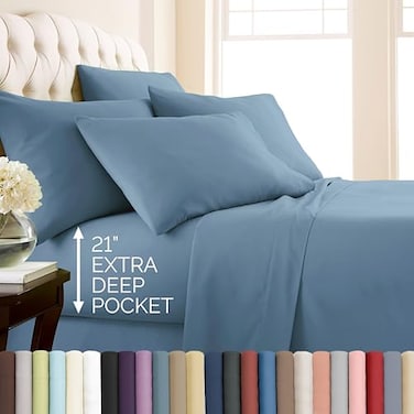 Southshore Fine Living Inc 6Piece Cal King Size Sheets Set 21Inch Deep Pocket California King Sheet Set Deep Pocket Fitted Sheet Blue Pillow Covers Pillowcases Set of 4 Coronet Blue Sheets