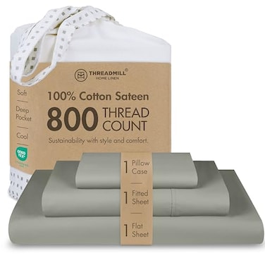 Threadmill Luxury 800 Thread Count Twin 100 Cotton Sheets Moonrock Grey Sateen Weave BedSheets Better Than Egyptian Cotton3 Pc Solid Soft Bedding Set Fits 15 Deep Pocket
