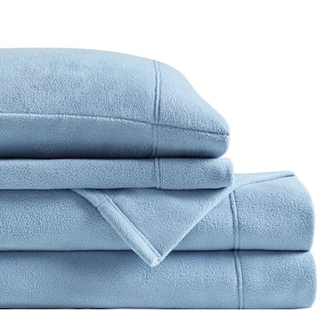 True North by Sleep Philosophy Micro Fleece Bed Sheet Set Warm Sheets with 14 Deep Pocket for Cold Season Cozy SheetSet Matching Pillow Case Full Blue 4 Piece