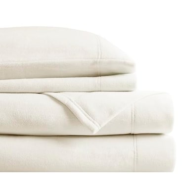 True North by Sleep Philosophy Micro Fleece Bed Sheet Set Warm Sheets with 14 Deep Pocket for Cold Season Cozy SheetSet Matching Pillow Case Full Ivory 4 Piece