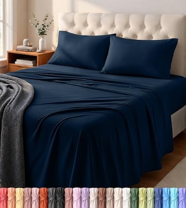 Utopia Bedding King Sheet Set Jersey Knit Sheets 4 Piece Cotton Soft TShirt Stretchy Sheets Navy