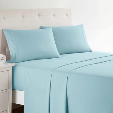 Clara Clark Bed Sheets Premier 1800 Series 4 Piece Bed Sheet Set Deep Pocket Wrinkle Fade Stain Resistant Luxury Soft Bedding Sheets Pillowcases Queen Light Blue Aqua