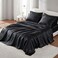 Madison Park Essentials Satin Sheet Set Luxury and Silky with Natural Sheen Elastic 14 Pocket fits up to 16 Mattress All Around Elastic YearRound Bedding Cal King Black 6 Piece