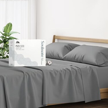 Mayfair Linen 100 Egyptian Cotton Sheets Queen Size Bed Set Luxury 500 Series Soulmate Collection Sheets Queen Size 4 PC Dark Grey Silky Soft Cooling 16 Deep Pocket Hotel Quality Bed Sheet