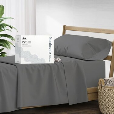 Mayfair Linen Twin Sheet Sets Cotton Luxury 500 Series Soulmate Collection 100 Egyptian Cotton Twin Sheets 3 PC Dark Grey Extra Soft Cooling Sateen Weave 16 Deep Pocket Hotel Bed Sheet Set