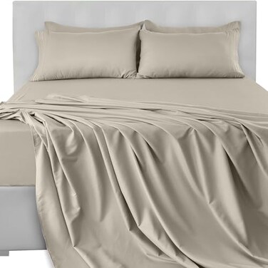 LDC LUX LUX Dcor King Sheet Set 6 Piece UltraSoft Microfiber Bed Sheets with Flat Sheet 16 Inches Deep Pocket Fitted Sheet Pillowcases Cooling Breathable Hotel Luxury OekoTEX Taupe