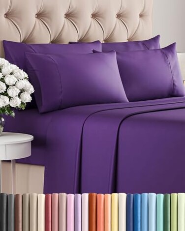 CGK Unlimited Queen 6 Piece Sheet Set Comfy Breathable Cooling Ultra Soft Hotel Luxury Bedding Set w 816 Inch Deep Pockets 1 Flat 1 Fitted Sheet 4 Pillowcases Cozy Wrinkle Free Easy Care Purple