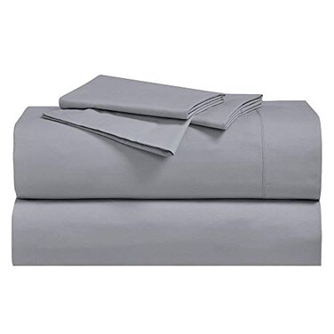 Royal Hotel Bedding Abripedic Crispy Percale Sheets 300ThreadCount 5PC Solid Sheet Set 100 Cotton Up to 18 Inch Deep Pocket SplitKing Gray