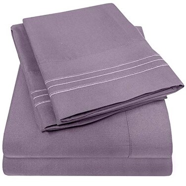 Sweet Home 1500 Supreme Collection Twin Sheet Sets Plum 3 Piece Bed Sheets and Pillowcase Set for Twin Mattress Extra Soft Elastic Corner Straps Deep Pocket Sheets Twin Plum
