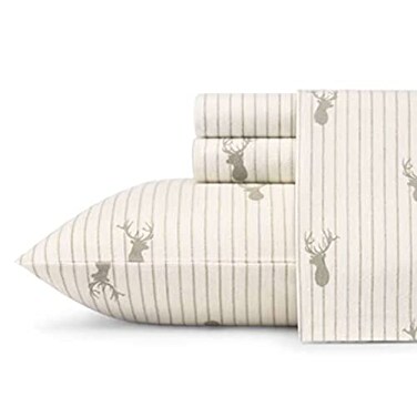 Eddie Bauer Flannel Sheets King Size AntiPilling Wrinkle Resistant Cotton Touchably Soft for AllSeason Comfort Bed Sheets with Matching Pillowcase Fitted Sheet Deer Lodge Beige