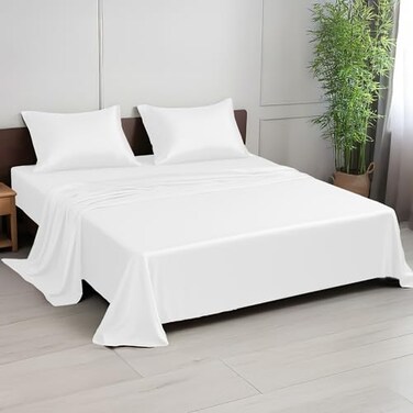 Linenwalas Premium 100 Viscose Derived from Bamboo Queen Sheet Set Ultra Soft Breathable Cooling Ideal for Hot Sleepers 16 Deep Pocket Hotel Luxury Bedding White