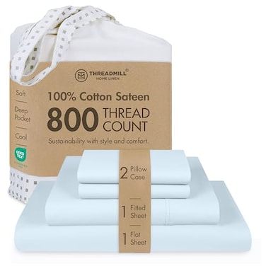 Threadmill Luxury 800 Thread Count California King 100 Cotton Sheets Light Blue Sateen Weave BedSheets Better Than Egyptian Cotton4 Pc Solid Bedding Set Fits 16 Deep Pocket