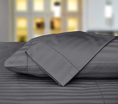 Threadmill King Size Dark Grey Luxury Pillowcases 500 Thread Count Damask Weave 2 Piece Long Staple Cotton Pillow Protector Set Silky Soft Breathable Striped Pillow Covers