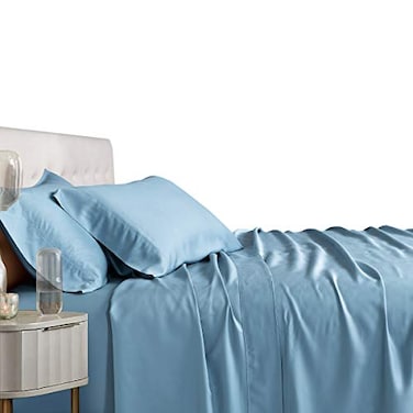 Royal Tradition Viscose from Bamboo Bed Sheets Top Split King Solid Blue Super Soft and Cool 4PC Sheet Set